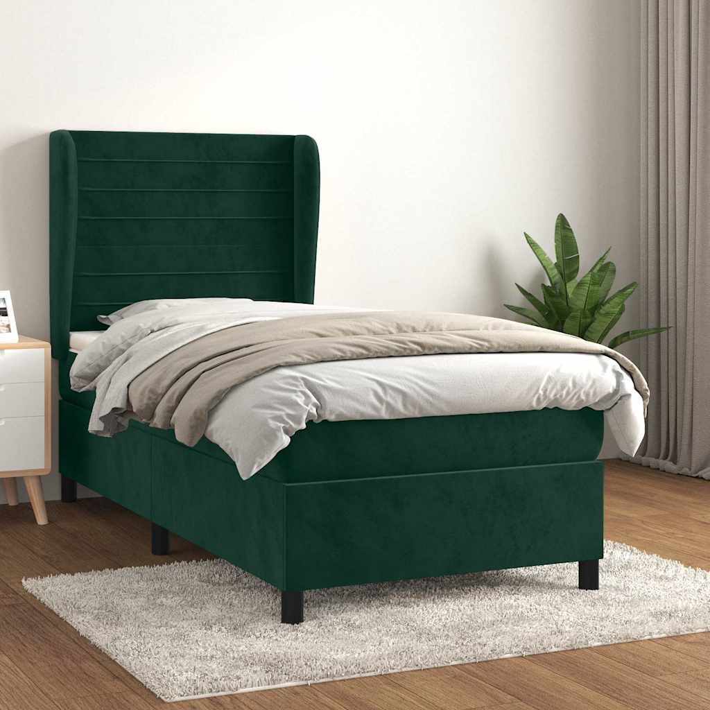 vidaXL Κρεβάτι Boxspring με Στρώμα Σκούρο Πράσινο 80x200 εκ. Βελούδινο