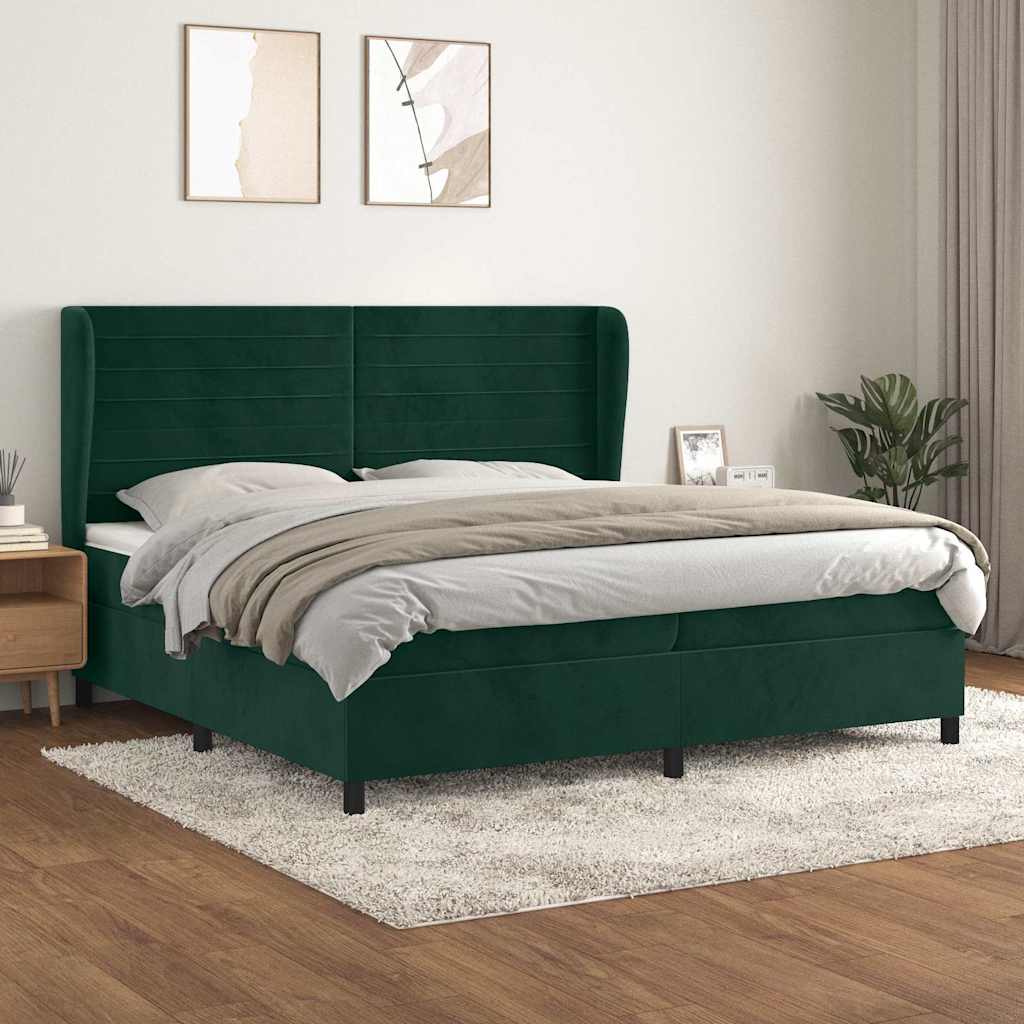vidaXL Κρεβάτι Boxspring με Στρώμα Σκούρο Πράσινο 200x200εκ. Βελούδινο