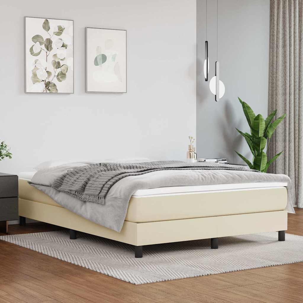 vidaXL Κρεβάτι Boxspring με Στρώμα Κρεμ 140x200εκ. από Συνθετικό Δέρμα