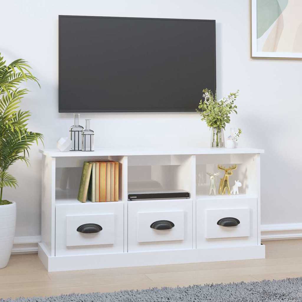 vidaXL Έπιπλο Τηλεόρασης Γυαλ. Λευκό 100x35x50 εκ. Επεξεργασμένο Ξύλο