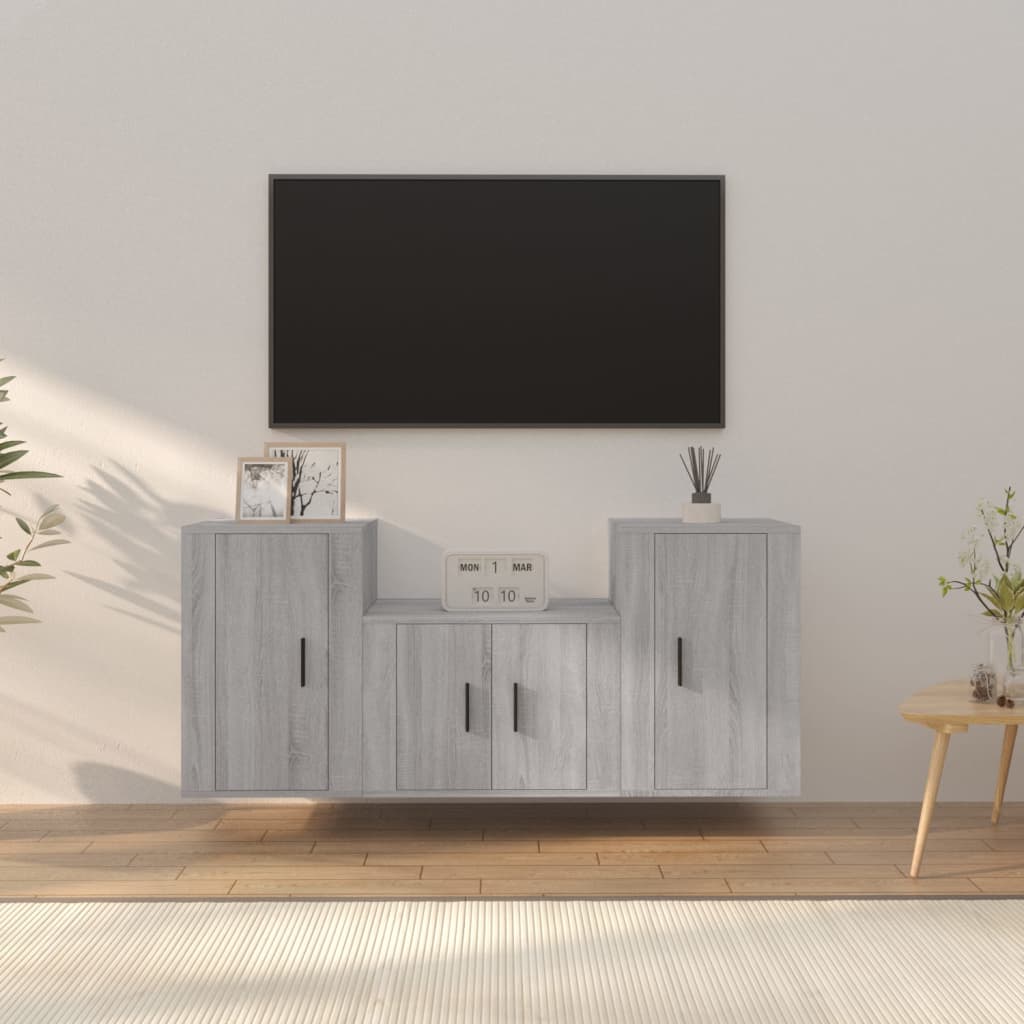 vidaXL Σετ Επίπλων Τηλεόρασης 3 Τεμ. Γκρι Sonoma Επεξεργασμένο Ξύλο
