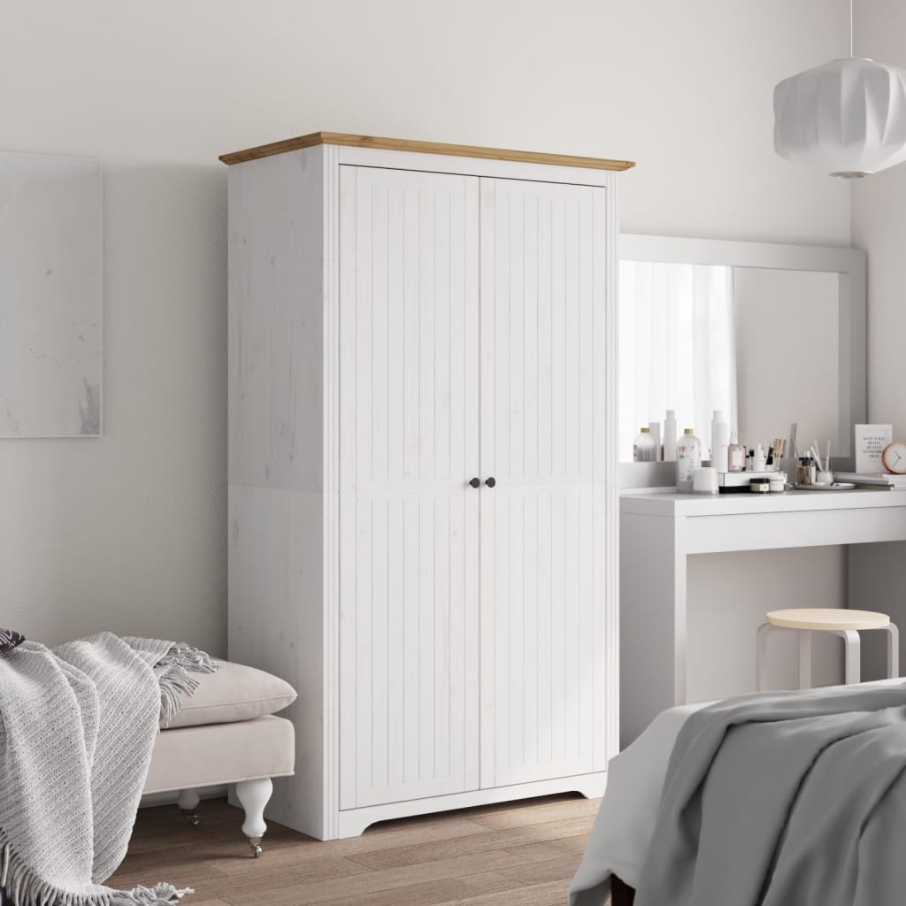 vidaXL Ντουλάπα BODO Λευκή/Καφέ 99x53,5x173 εκ. Μασίφ Ξύλο Πεύκου