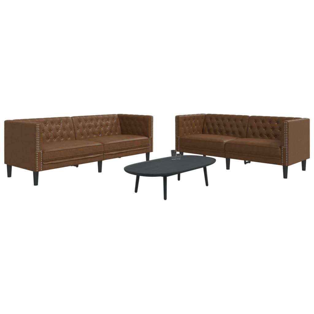 vidaXL Καναπές Chesterfield 2 τεμαχίων σετ καφέ δέρμα Faux Suede