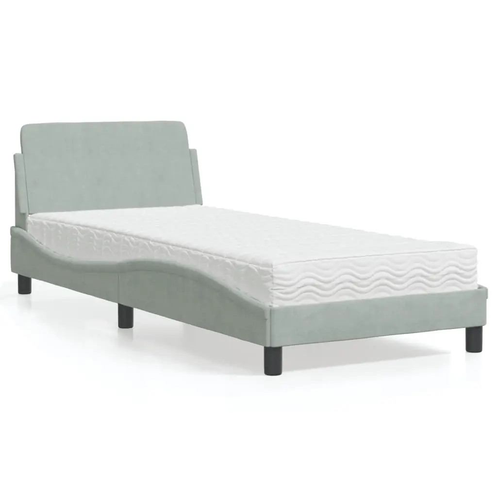 vidaXL Κρεβάτι με Στρώμα Dover Ανοιχτό Γκρι 90x190 εκ. Βελούδινο