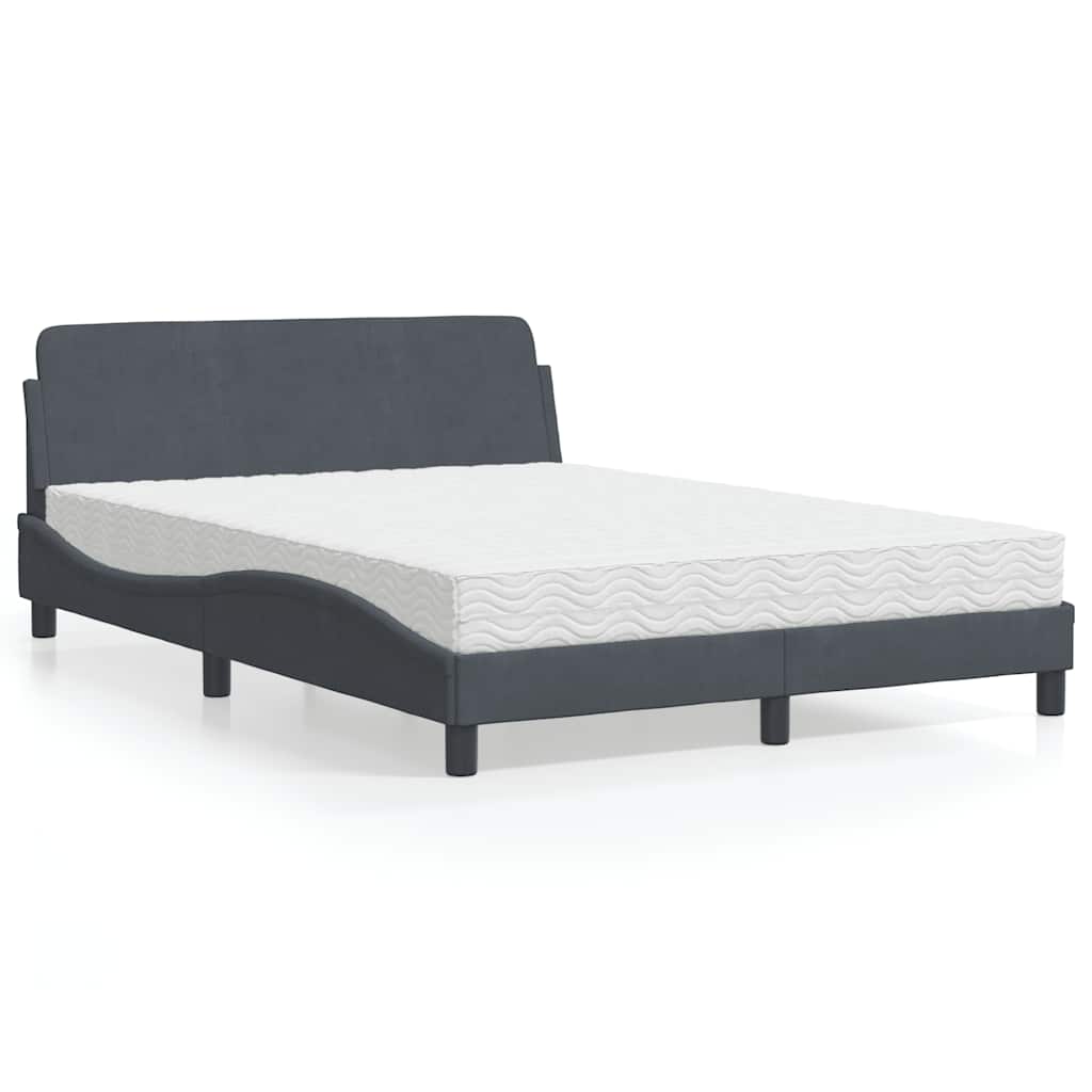 vidaXL Κρεβάτι με Στρώμα Dover Σκούρο Γκρι 120x200 εκ. Βελούδινο