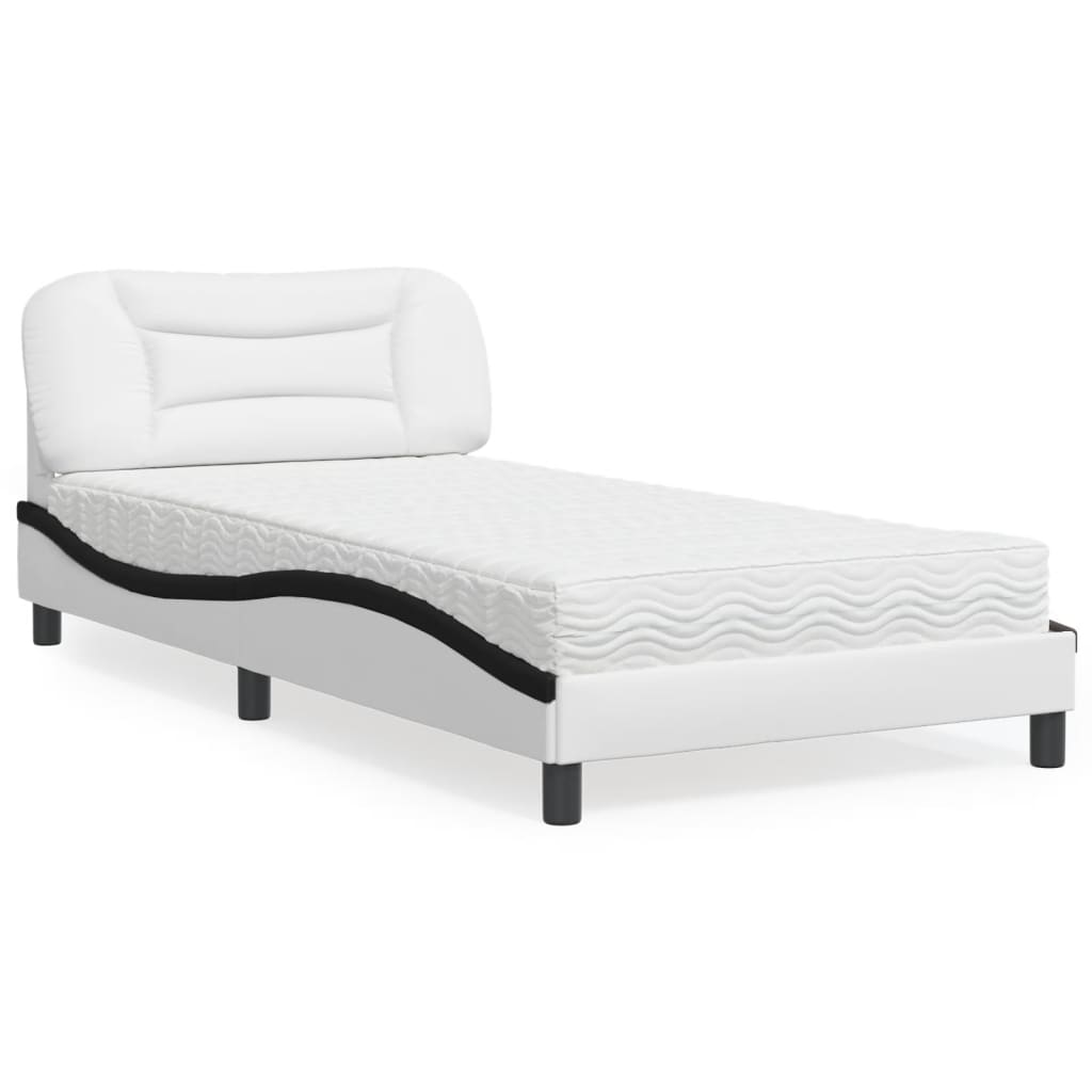 vidaXL Κρεβάτι με Στρώμα Hvar Λευκό / Μαύρο 100x200 εκ. από Συνθετικό Δέρμα