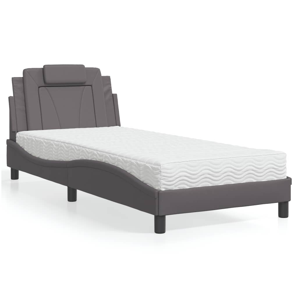 vidaXL Κρεβάτι Viana με Στρώμα Γκρι 90x190 εκ. από Συνθετικό Δέρμα