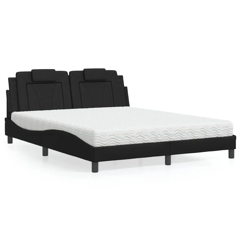 vidaXL Κρεβάτι Viana με Στρώμα Μαύρο 160x200εκ.από Συνθετικό Δέρμα