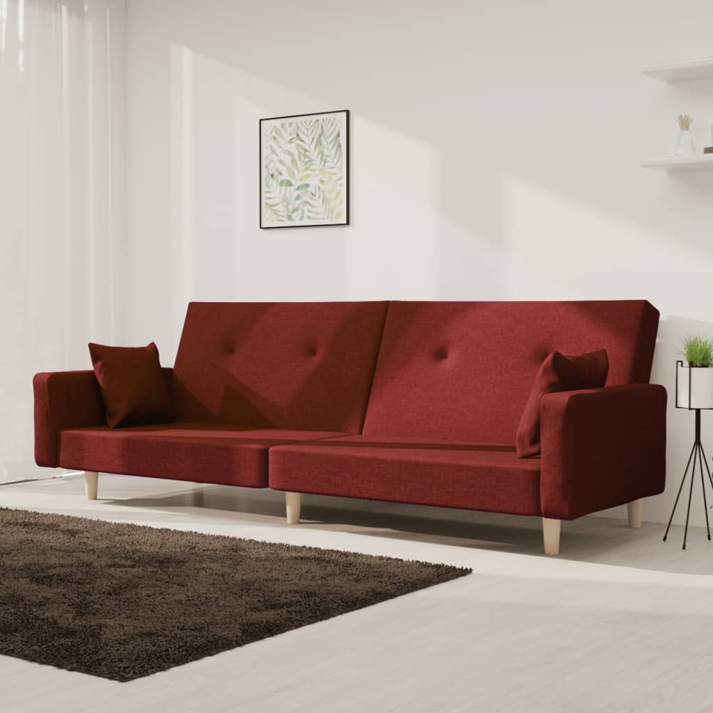 vidaXL Καναπές Κρεβάτι Διθέσιος Μπορντό Υφασμάτινος με Δύο Μαξιλάρια