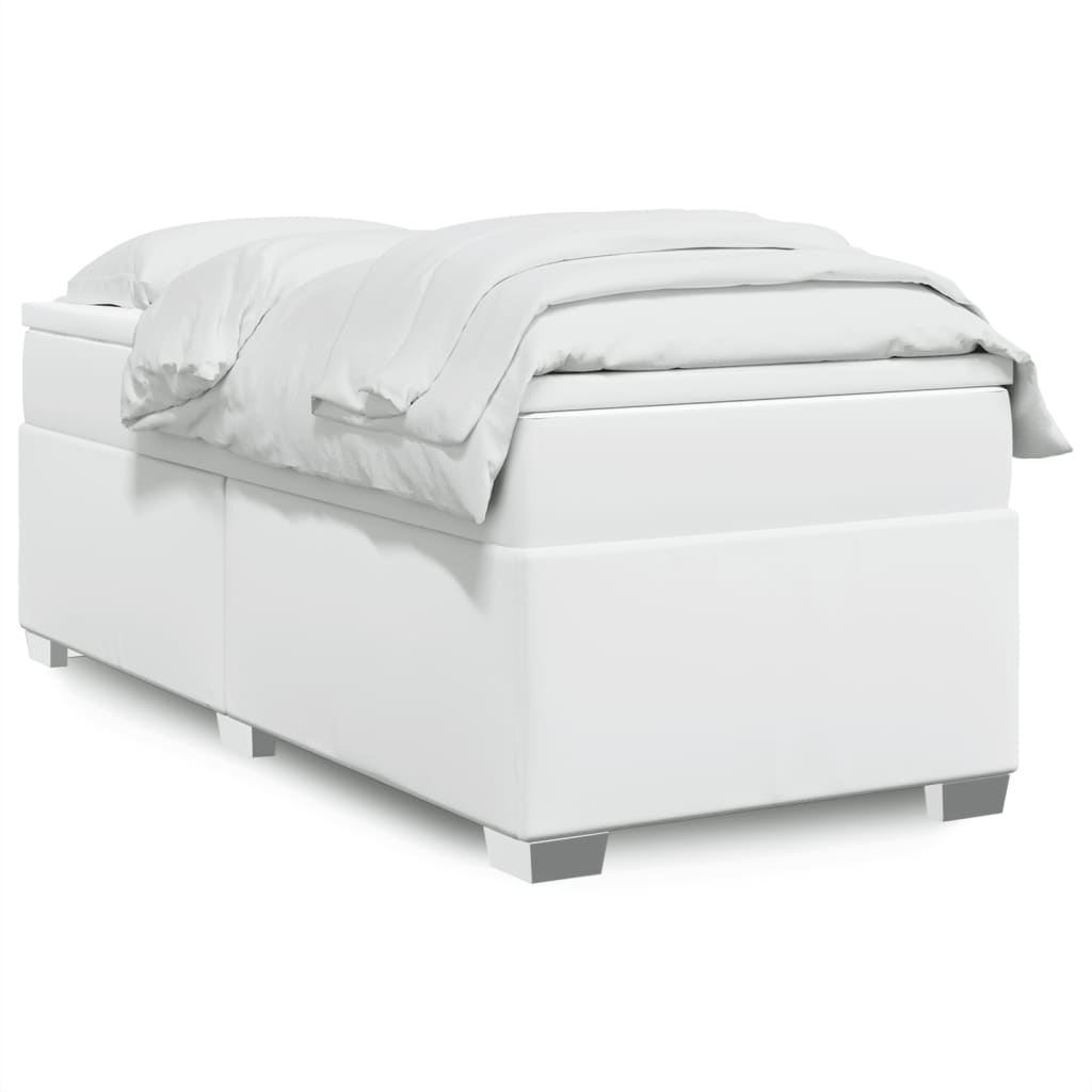 vidaXL Κρεβάτι Boxspring με Στρώμα Λευκό 90x190εκ. από Συνθετικό Δέρμα