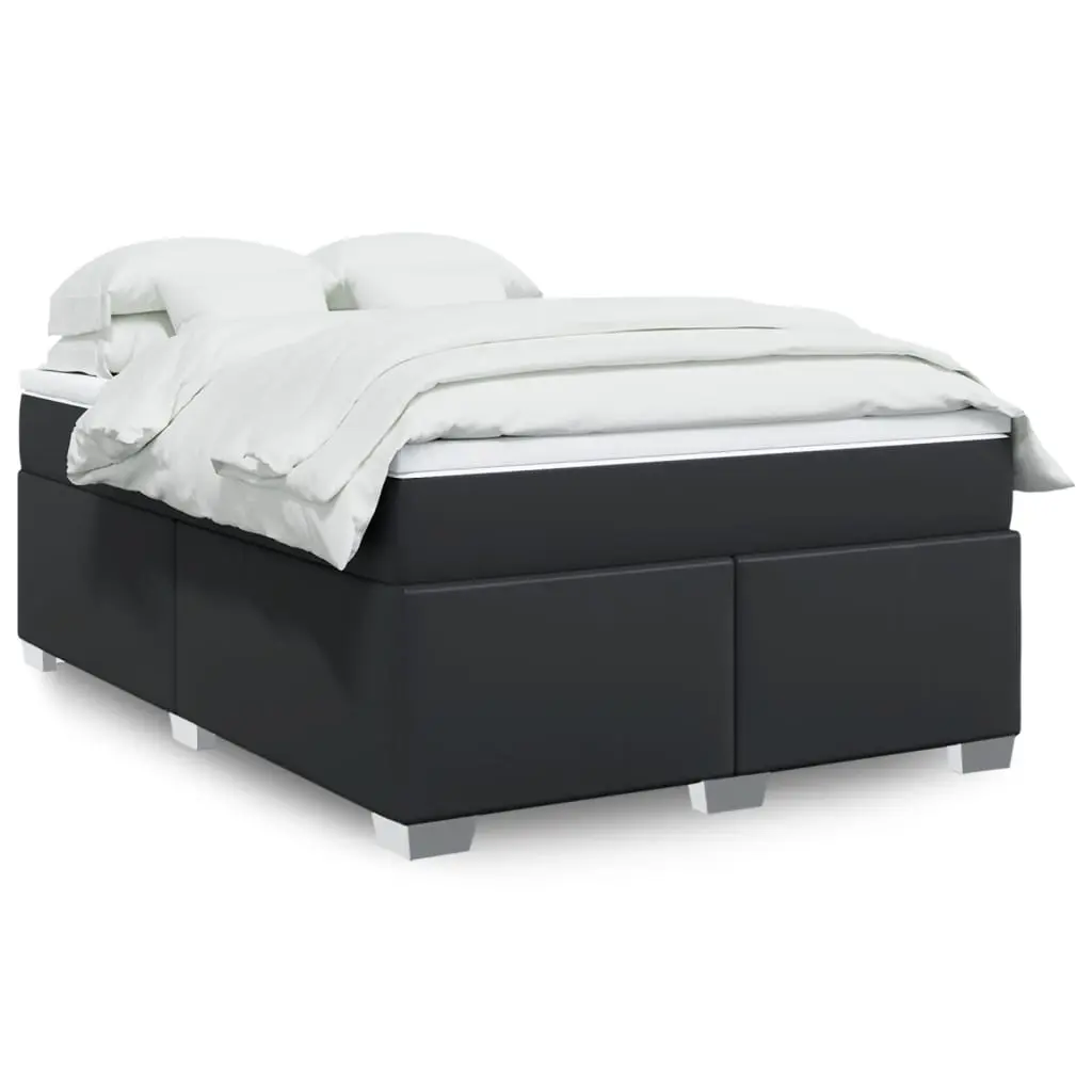 vidaXL Κρεβάτι Boxspring με Στρώμα Μαύρο 140x190εκ.από Συνθετικό Δέρμα