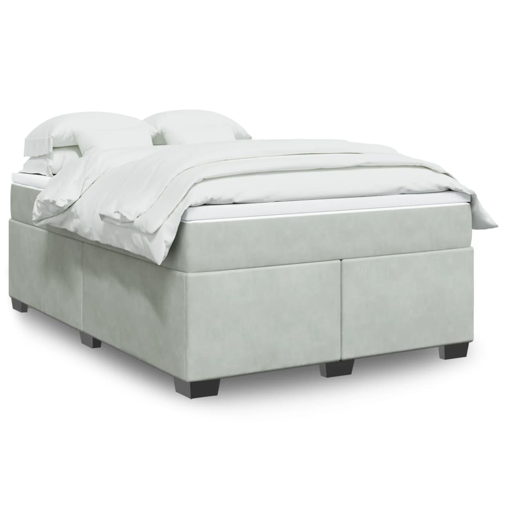 vidaXL Κρεβάτι Boxspring με Στρώμα Ανοιχτό Γκρι 140x190 εκ. Βελούδινο