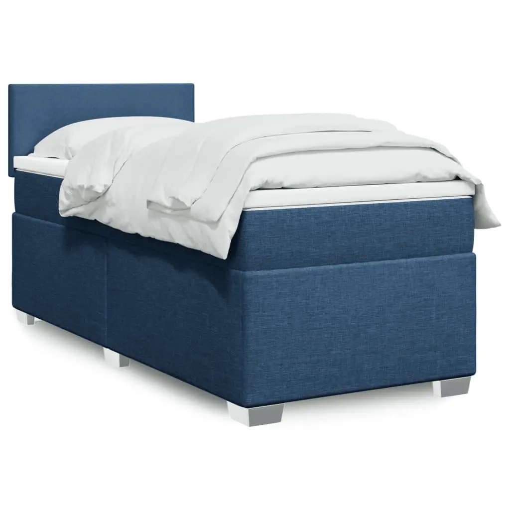 vidaXL Κρεβάτι Boxspring με Στρώμα Μπλε 90x200 εκ.Υφασμάτινο