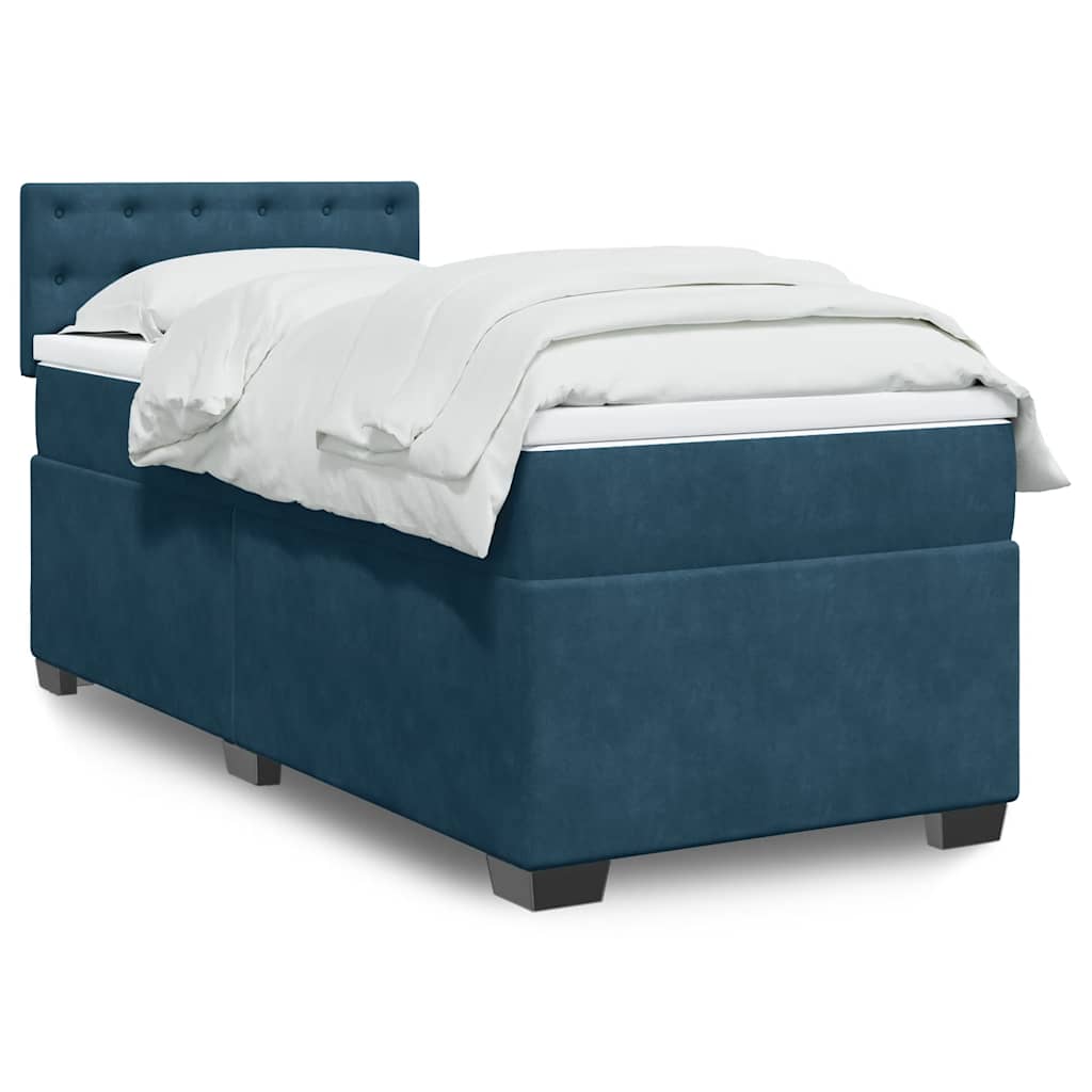 vidaXL Κρεβάτι Boxspring με Στρώμα Σκούρο Μπλε 90x190 εκ. Βελούδινο
