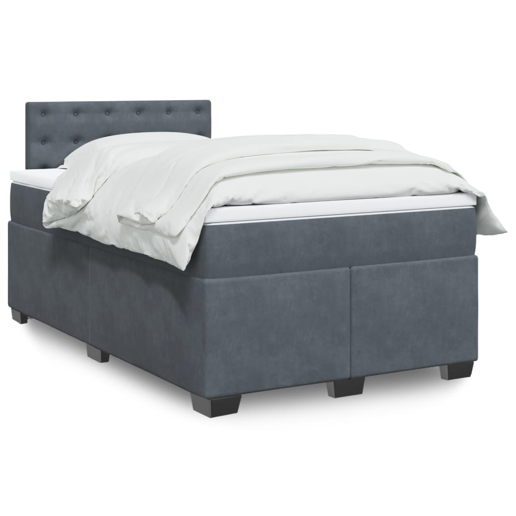 vidaXL Κρεβάτι Boxspring με Στρώμα Σκούρο Γκρι 120x190 εκ. Βελούδινο