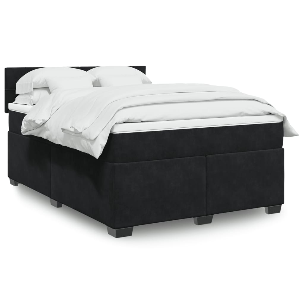 vidaXL Κρεβάτι Boxspring με Στρώμα Μαύρο 140x200 εκ. Βελούδινο