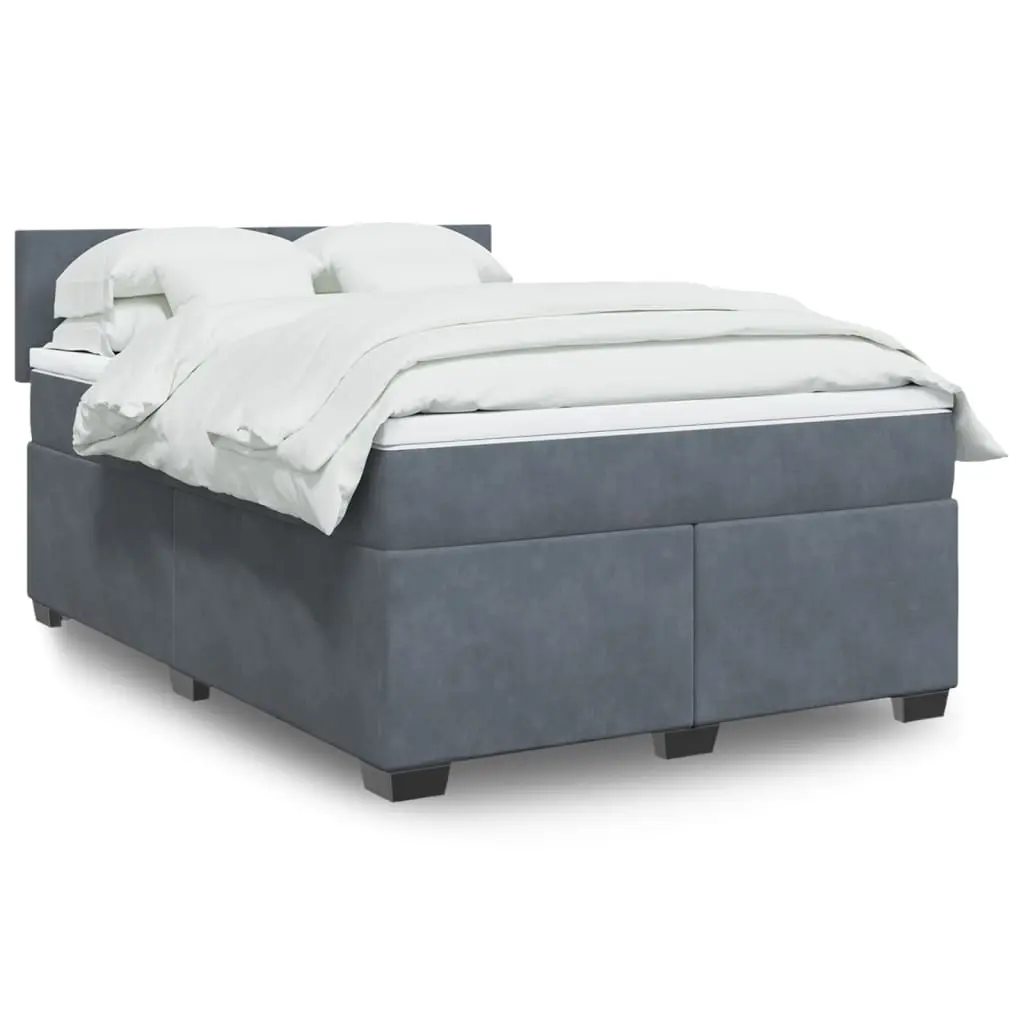 vidaXL Κρεβάτι Boxspring με Στρώμα Σκούρο Γκρι 160x200 εκ. Βελούδινο