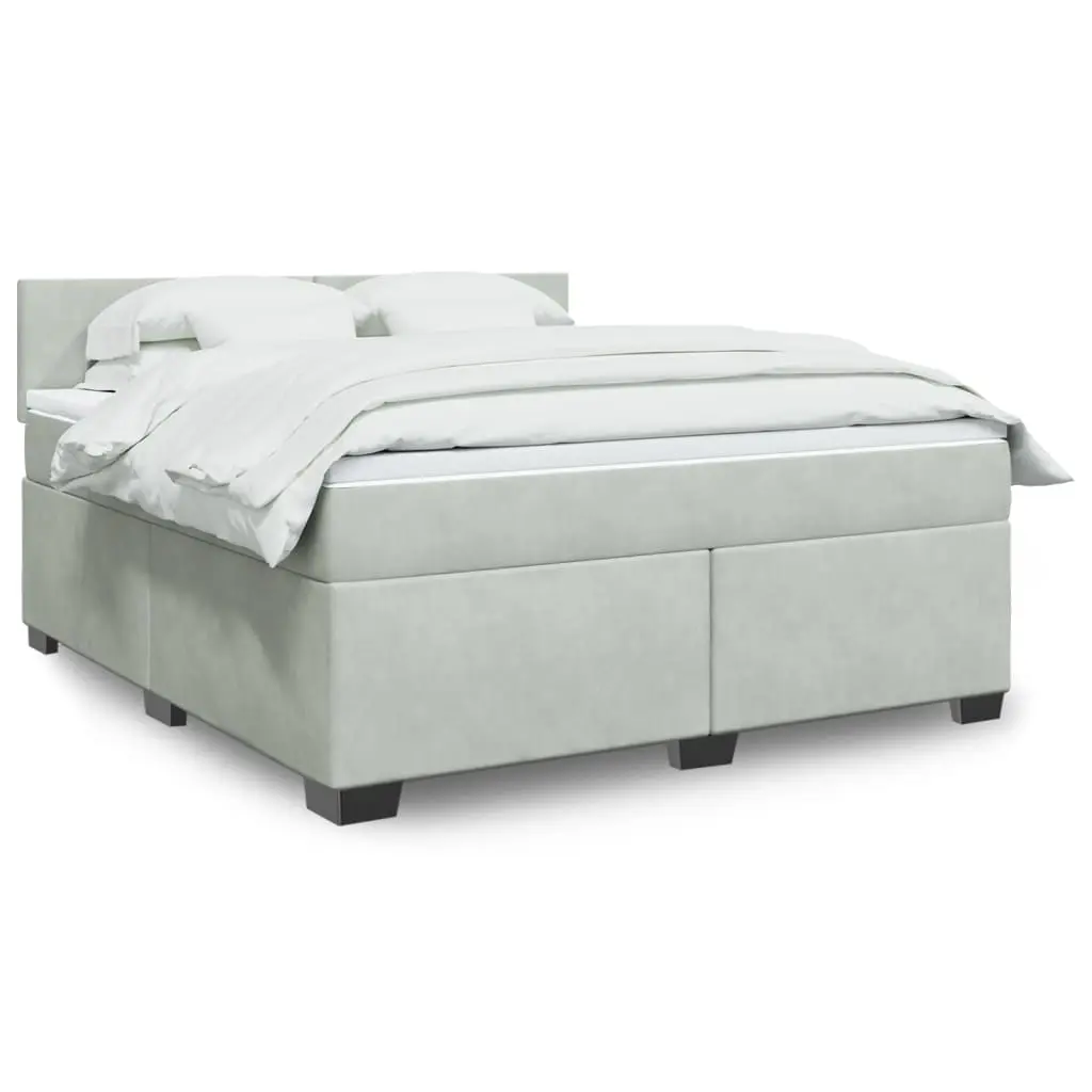 vidaXL Κρεβάτι Boxspring με Στρώμα Ανοιχτό Γκρι 180x200 εκ. Βελούδινο
