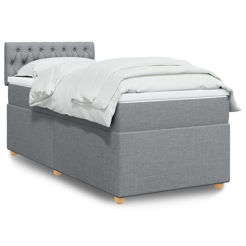 vidaXL Κρεβάτι Boxspring με Στρώμα Ανοιχτό Γκρι 90x190 εκ. Υφασμάτινο