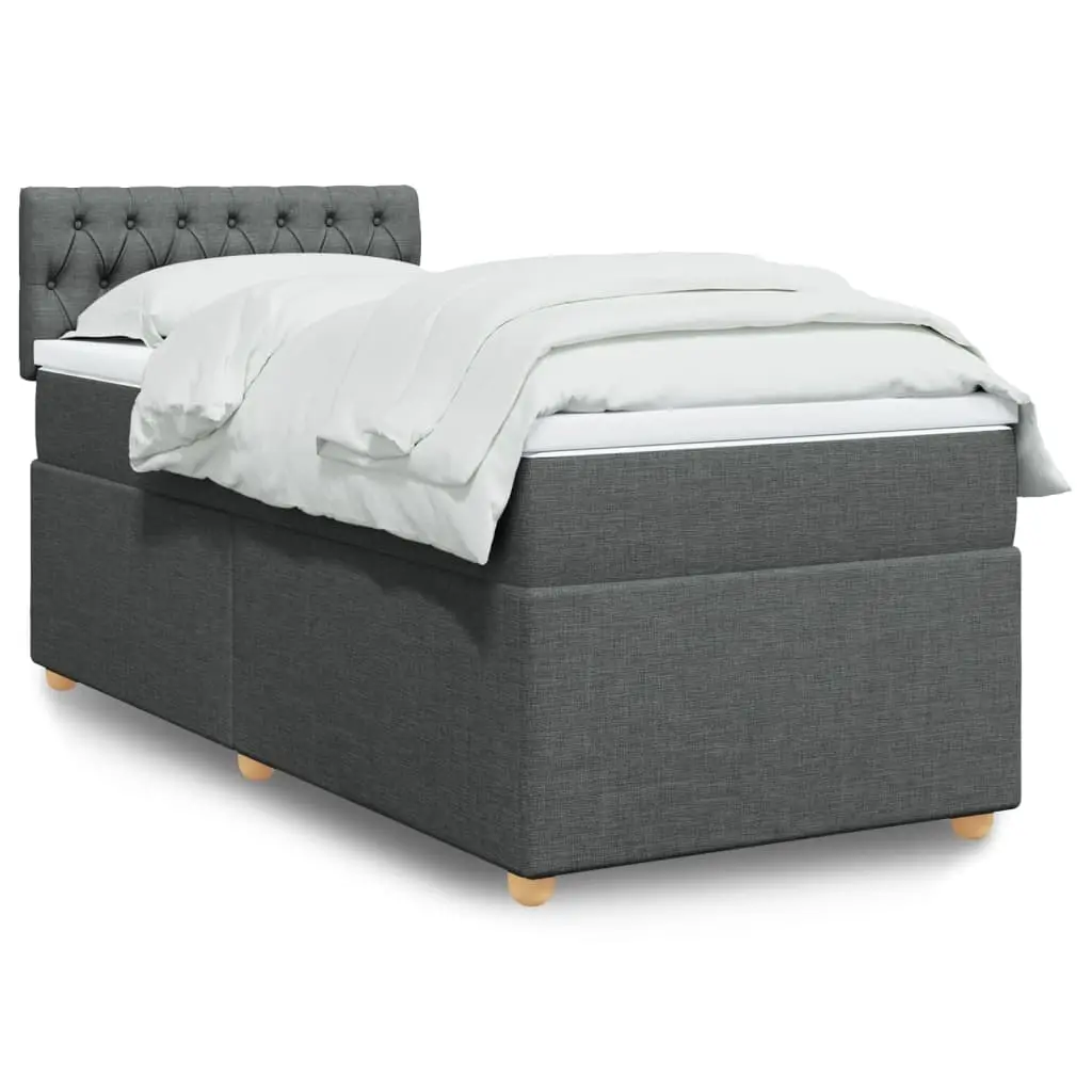 vidaXL Κρεβάτι Boxspring με Στρώμα Σκούρο Γκρι 90x190 εκ. Υφασμάτινο