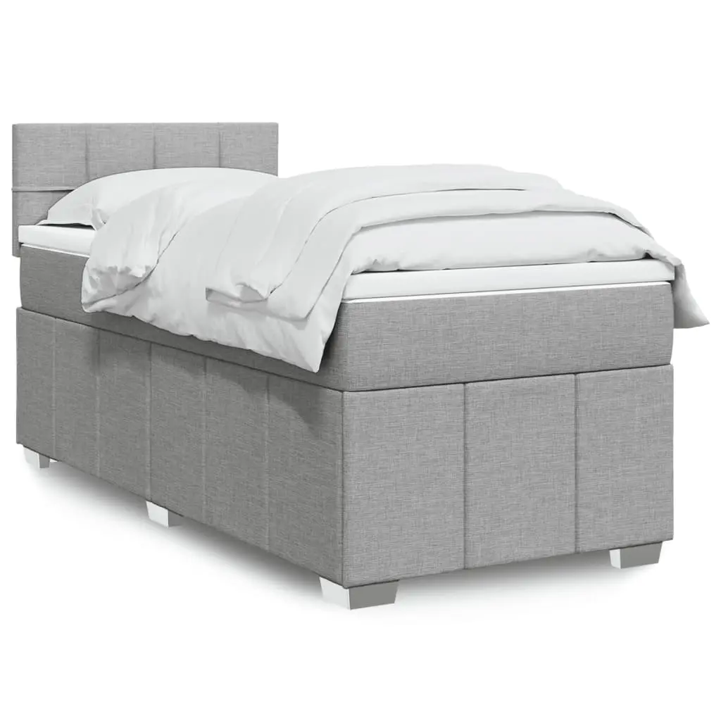 vidaXL Κρεβάτι Boxspring με Στρώμα Ανοιχτό Γκρι 90x200 εκ. Υφασμάτινο