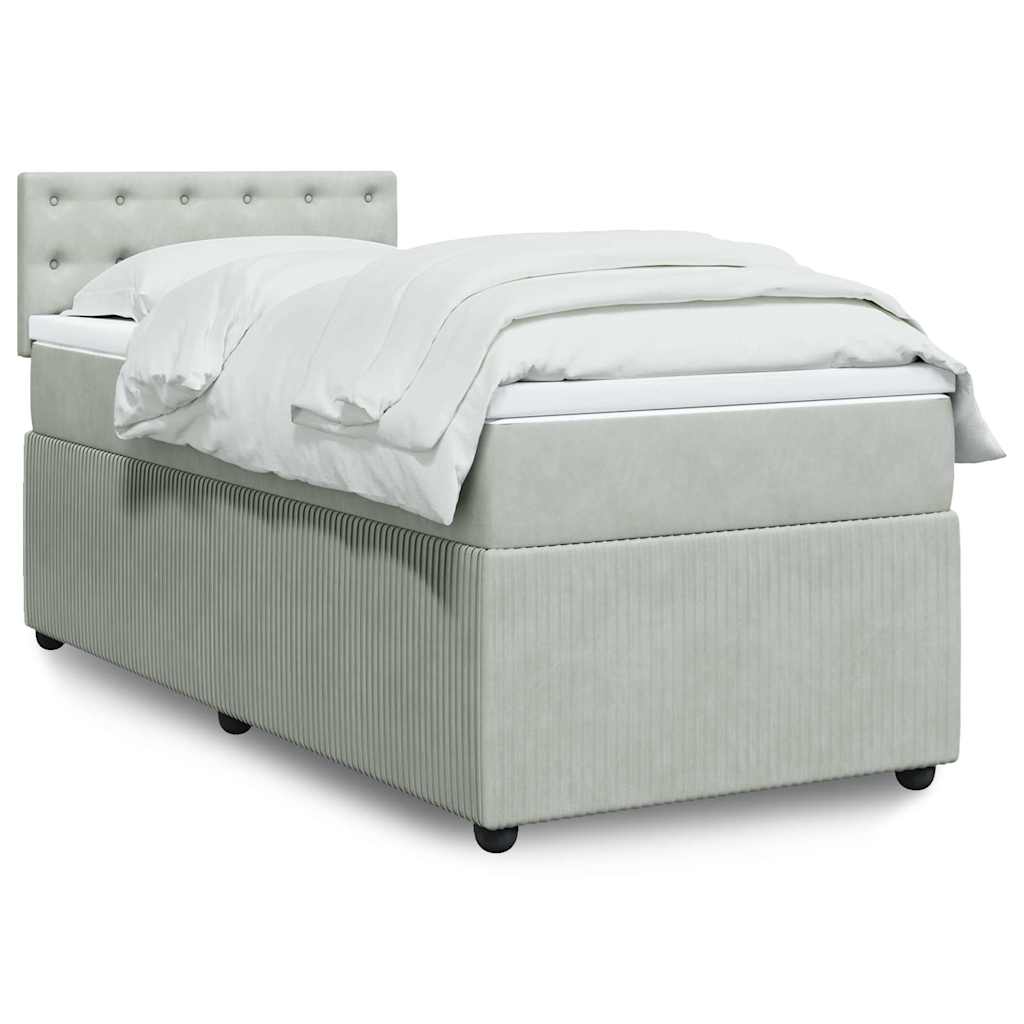 vidaXL Κρεβάτι Boxspring με Στρώμα Ανοιχτό Γκρι 90x200 εκ. Βελούδινο