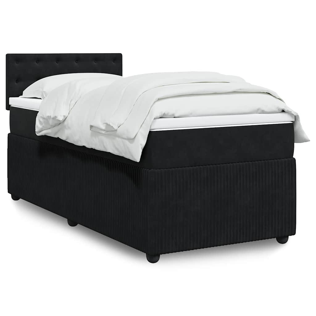 vidaXL Κρεβάτι Boxspring με Στρώμα Μαύρο 90x200 εκ. Βελούδινο