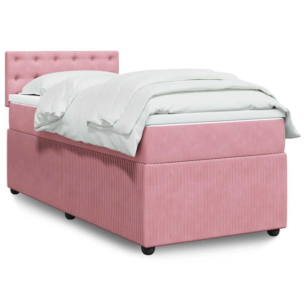 vidaXL Κρεβάτι Boxspring με Στρώμα Ροζ 90x200 εκ. Βελούδινο