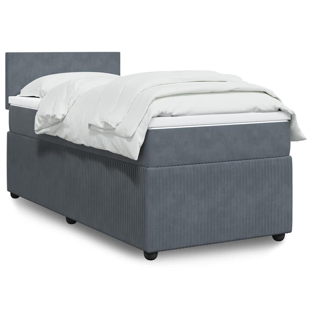 vidaXL Κρεβάτι Boxspring με Στρώμα Σκούρο Γκρι 100x200 εκ. Βελούδινο