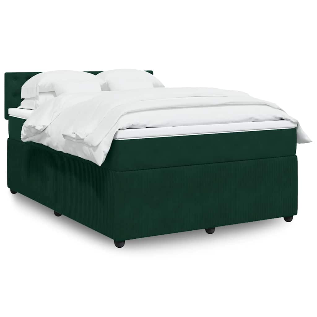 vidaXL Κρεβάτι Boxspring με Στρώμα Σκούρο Πράσινο 140x190εκ. Βελούδινο