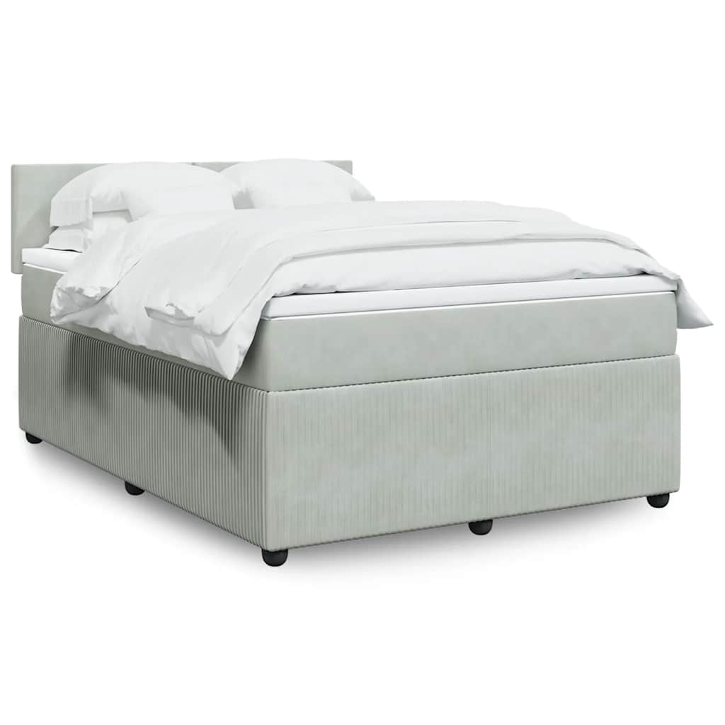 vidaXL Κρεβάτι Boxspring με Στρώμα Ανοιχτό Γκρι 140x200 εκ. Βελούδινο