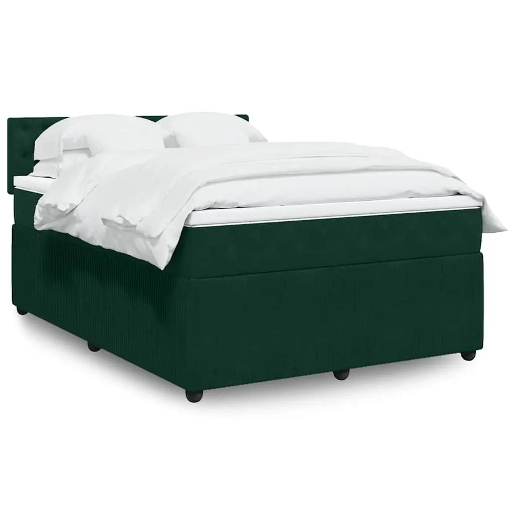 vidaXL Κρεβάτι Boxspring με Στρώμα Σκούρο Πράσινο 140x200εκ. Βελούδινο