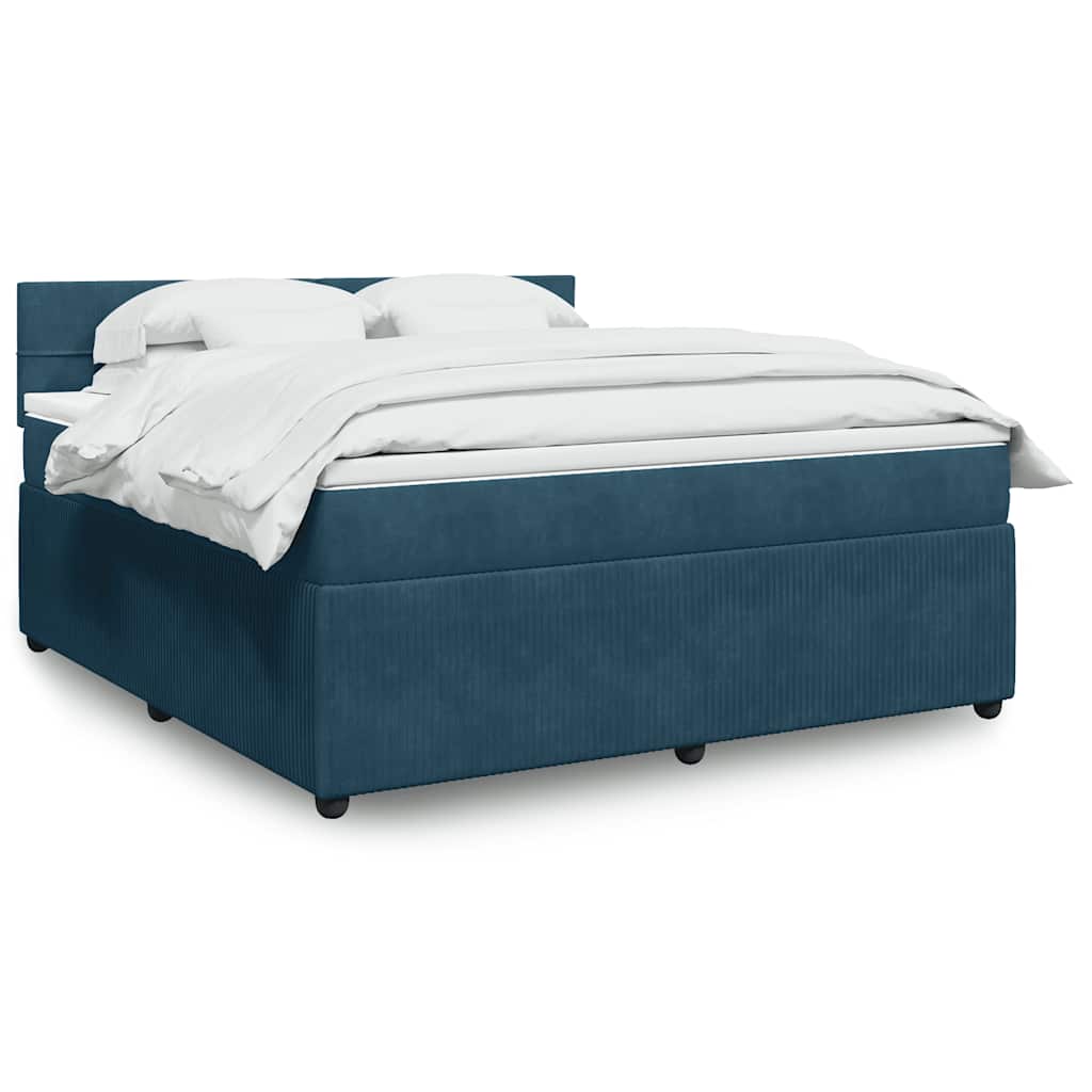vidaXL Κρεβάτι Boxspring με Στρώμα Μπλε 180x200 εκ. Βελούδινο
