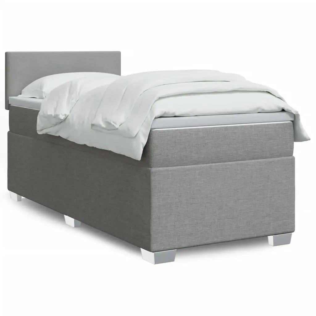 vidaXL Κρεβάτι Boxspring με Στρώμα Ανοιχτό Γκρι 90x200 εκ. Υφασμάτινο