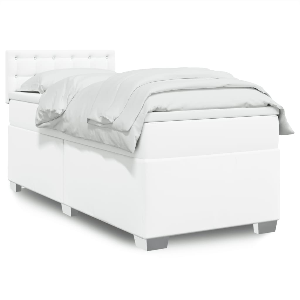 vidaXL Κρεβάτι Boxspring με Στρώμα Λευκό 90x190εκ. από Συνθετικό Δέρμα