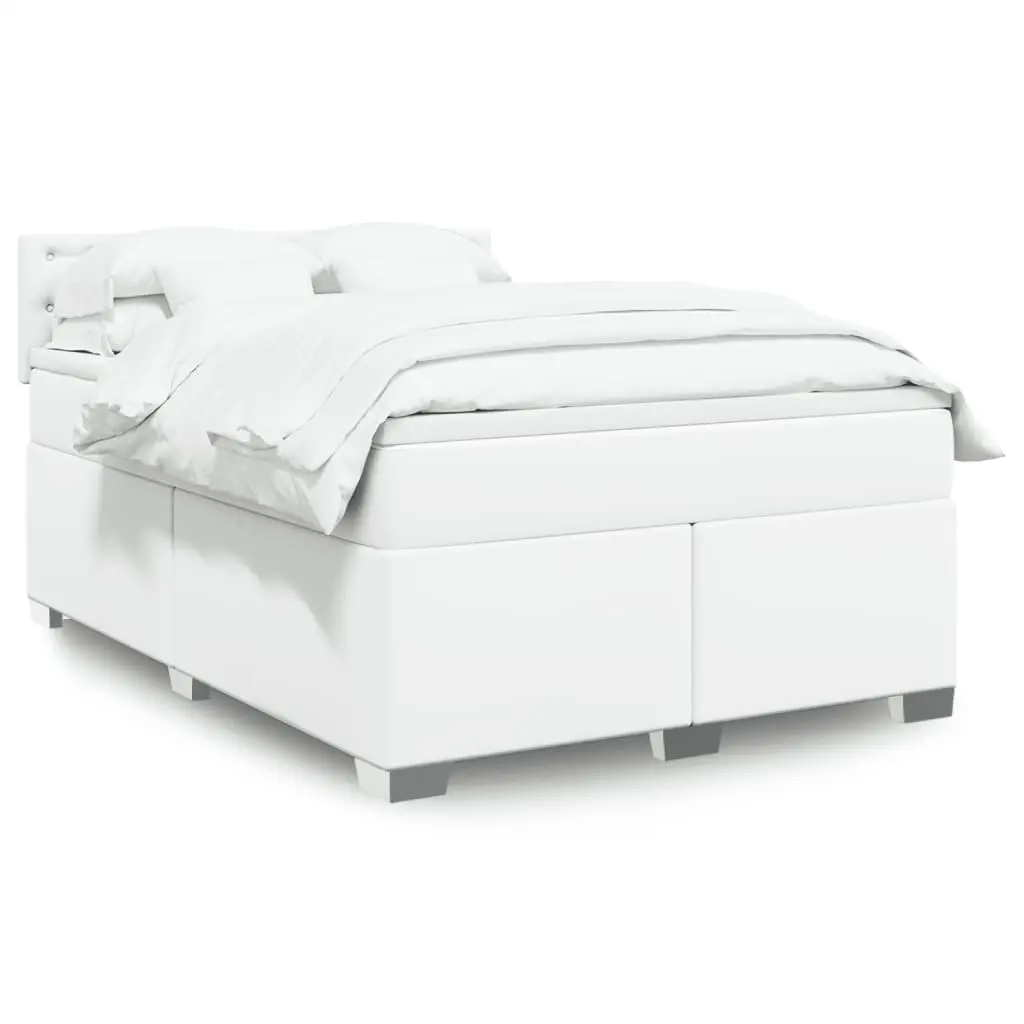 vidaXL Κρεβάτι Boxspring με Στρώμα Λευκό 160x200εκ.από Συνθετικό Δέρμα