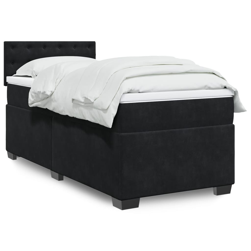 vidaXL Κρεβάτι Boxspring με Στρώμα Μαύρο 80 x 200 εκ. Βελούδινο
