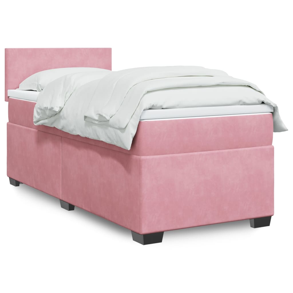 vidaXL Κρεβάτι Boxspring με Στρώμα Ροζ 90x200 εκ. Βελούδινο