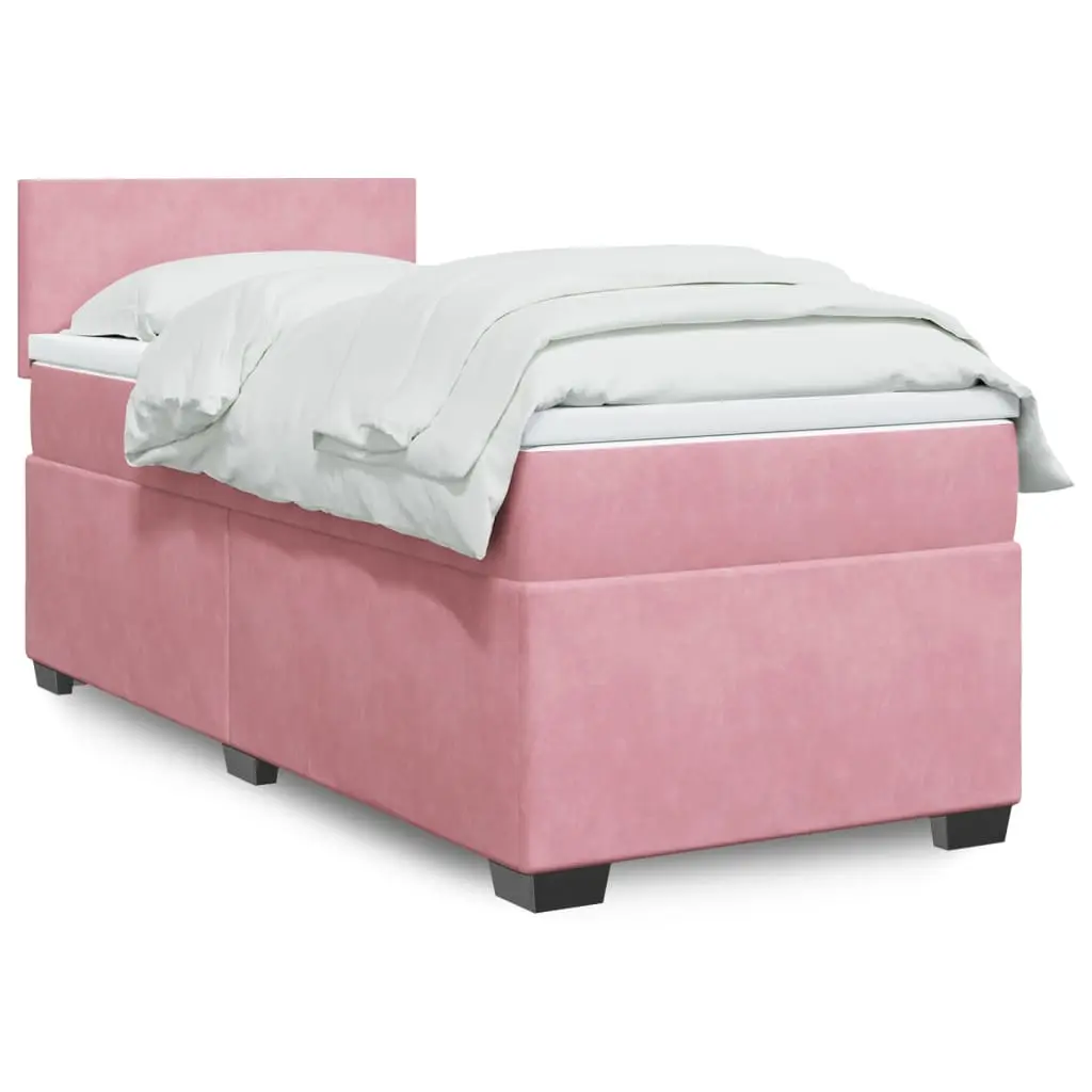 vidaXL Κρεβάτι Boxspring με Στρώμα Ροζ 90x200 εκ. Βελούδινο