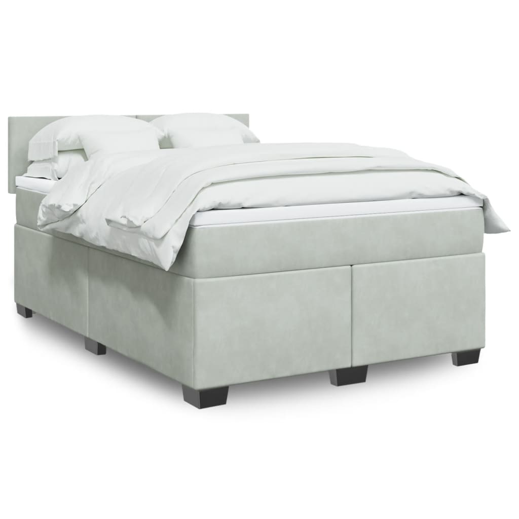vidaXL Κρεβάτι Boxspring με Στρώμα Ανοιχτό Γκρι 140x200 εκ. Βελούδινο