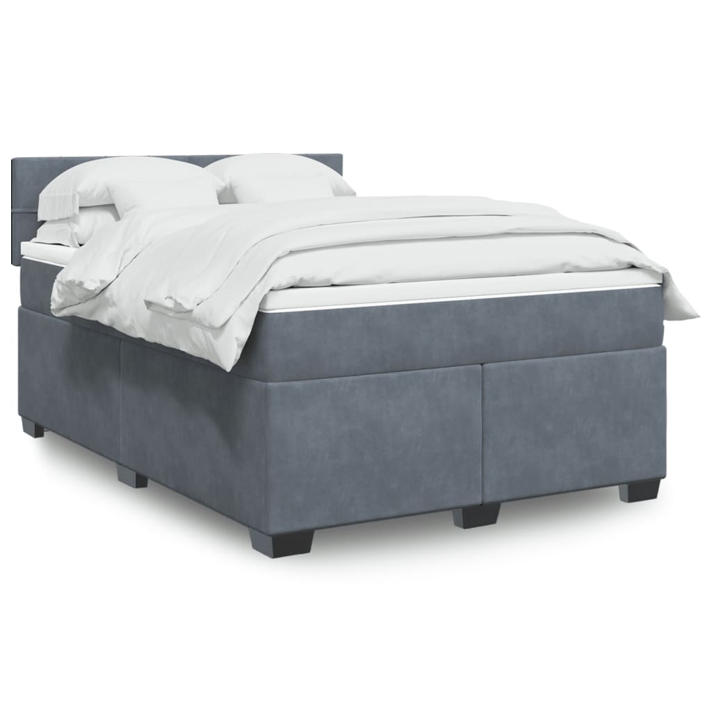 vidaXL Κρεβάτι Boxspring με Στρώμα Σκούρο Γκρι 140x200 εκ. Βελούδινο