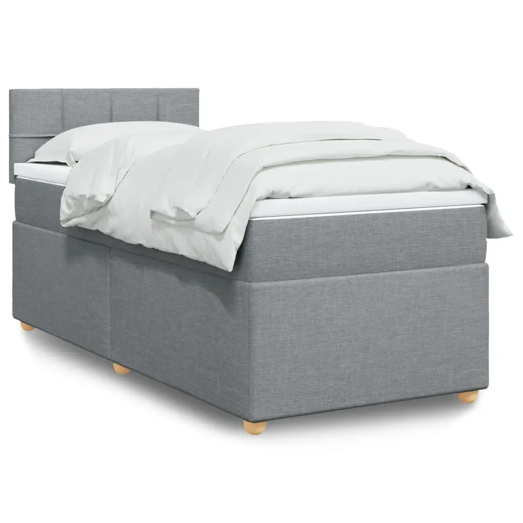 vidaXL Κρεβάτι Boxspring με Στρώμα Ανοιχτό Γκρι 90x190 εκ. Υφασμάτινο