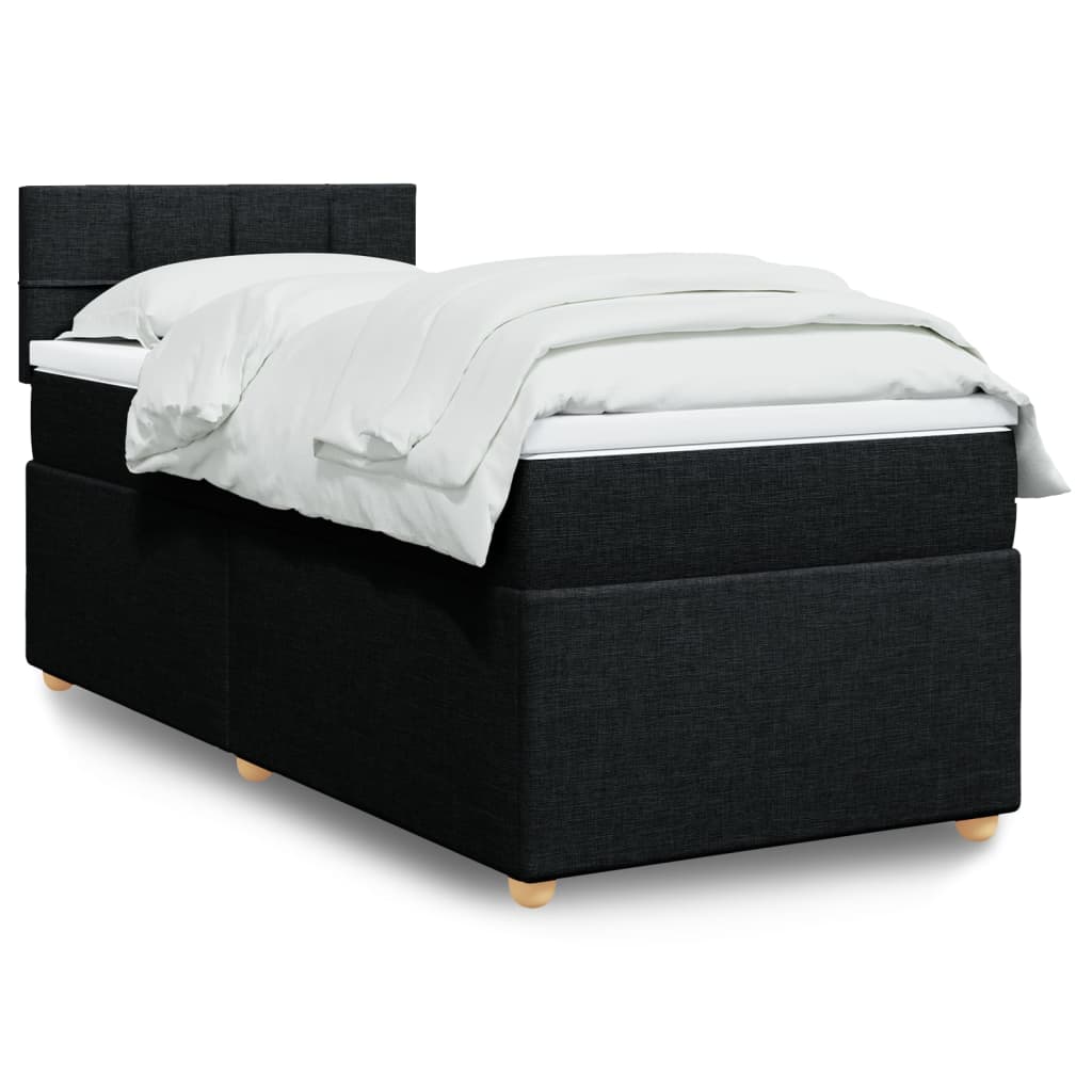 vidaXL Κρεβάτι Boxspring με Στρώμα Μαύρο 90x200 εκ. Υφασμάτινο