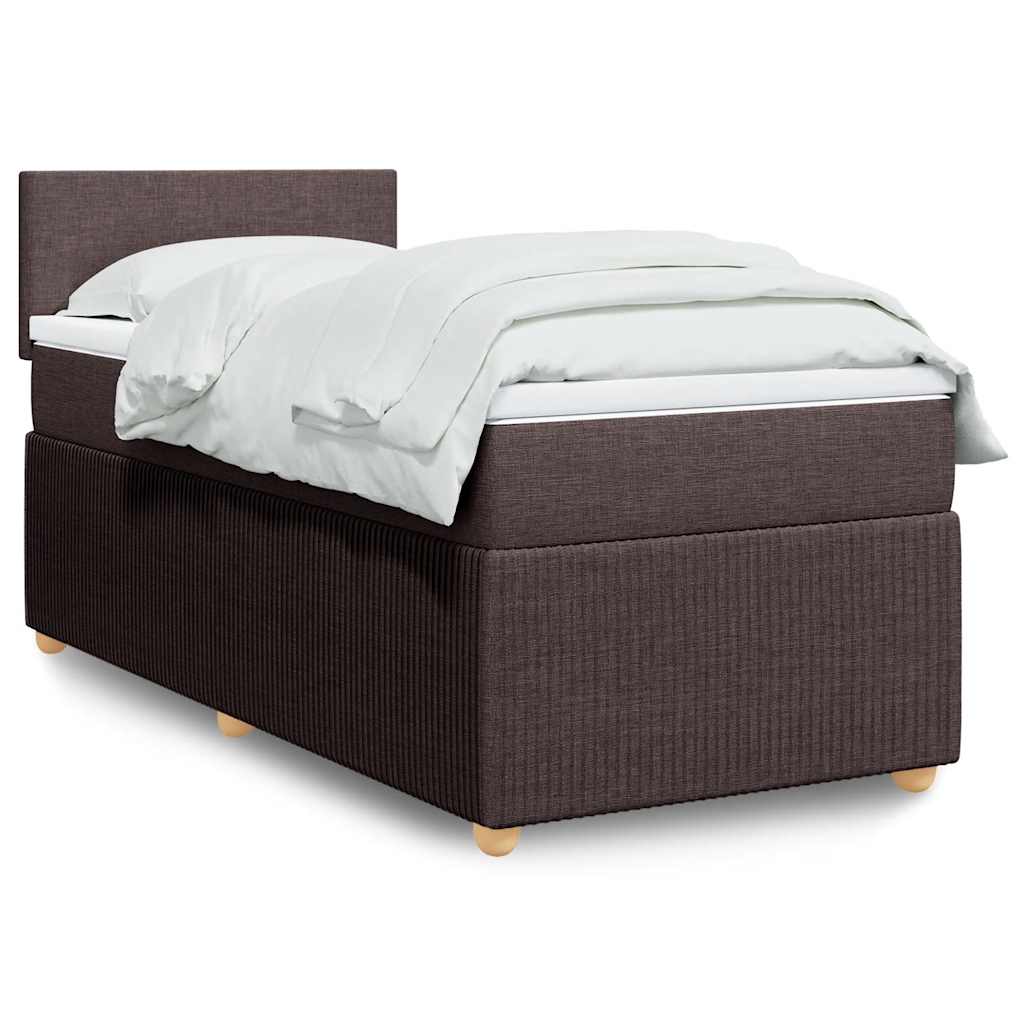 vidaXL Κρεβάτι Boxspring με Στρώμα Σκούρο Καφέ 90x200 εκ. Υφασμάτινο