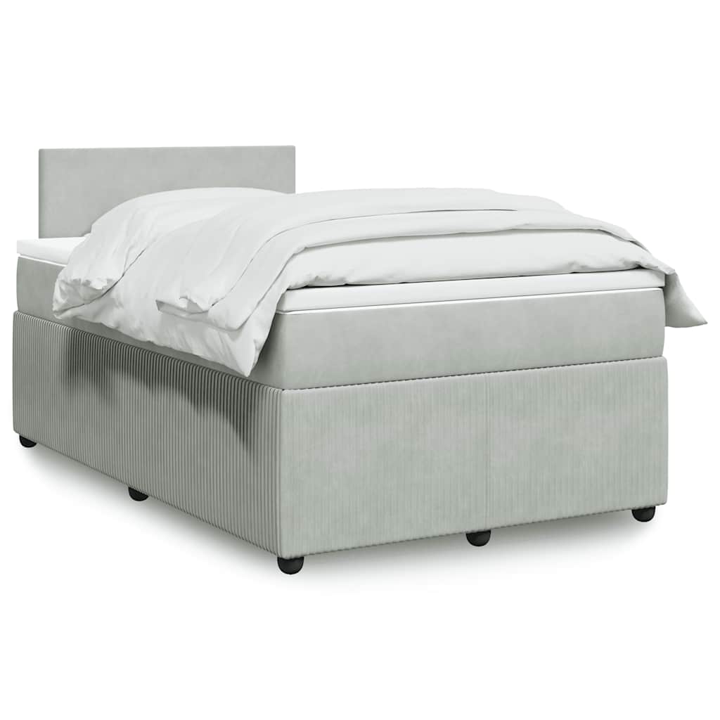 vidaXL Κρεβάτι Boxspring με Στρώμα Ανοιχτό Γκρι 120x190 εκ. Βελούδινο