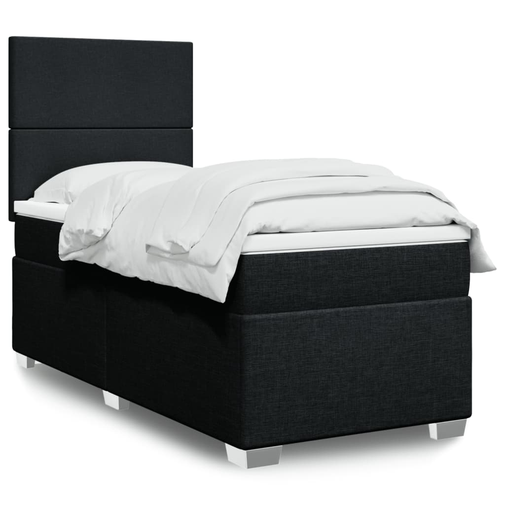 vidaXL Κρεβάτι Boxspring με Στρώμα Μαύρο 90x190 εκ.Υφασμάτινο