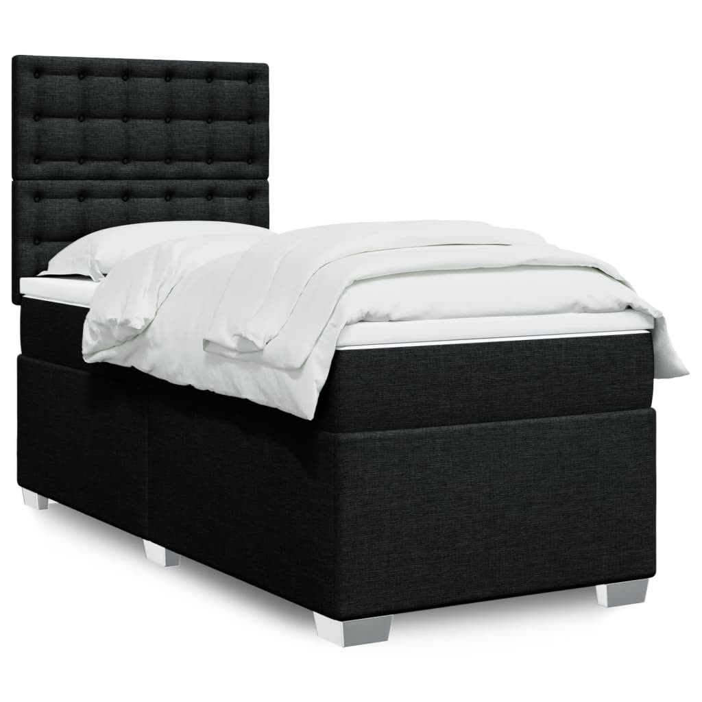 vidaXL Κρεβάτι Boxspring με Στρώμα Μαύρο 90x190 εκ.Υφασμάτινο