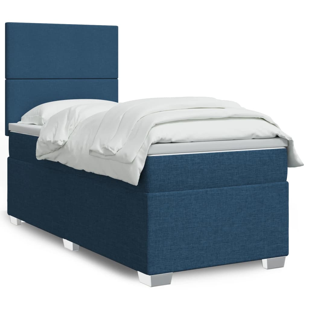 vidaXL Κρεβάτι Boxspring με Στρώμα Μπλε 90x200 εκ.Υφασμάτινο