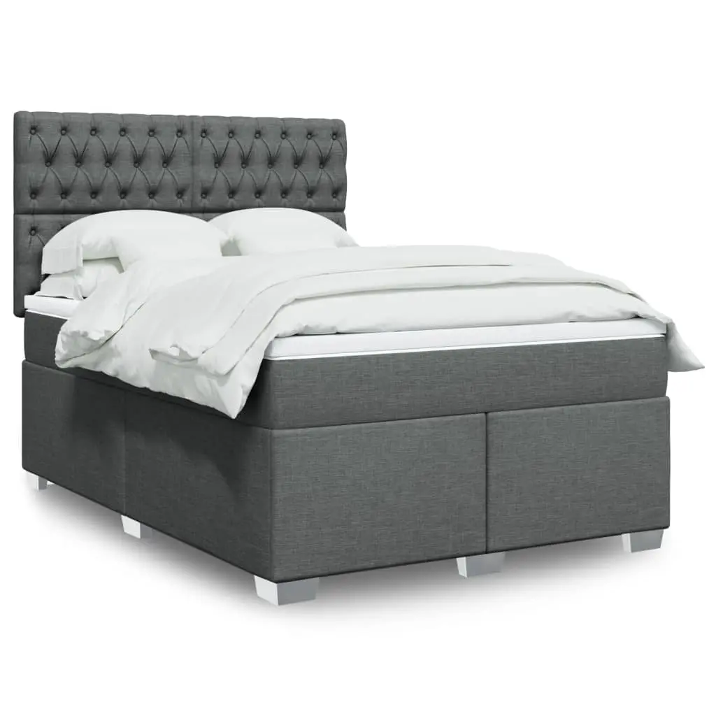 vidaXL Κρεβάτι Boxspring με Στρώμα Σκούρο Γκρι 140x190 εκ. Υφασμάτινο
