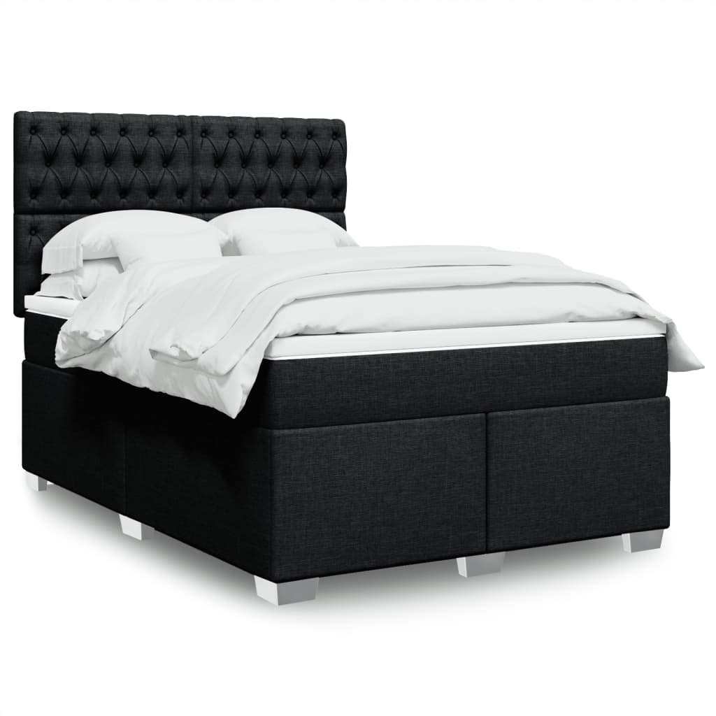 vidaXL Κρεβάτι Boxspring με Στρώμα Μαύρο 140x200 εκ. Υφασμάτινο